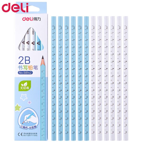 

deli 120pcs triangular pole standard pencil 2b/hb set creative ruler wood pencils cute pencils for school & office stationery