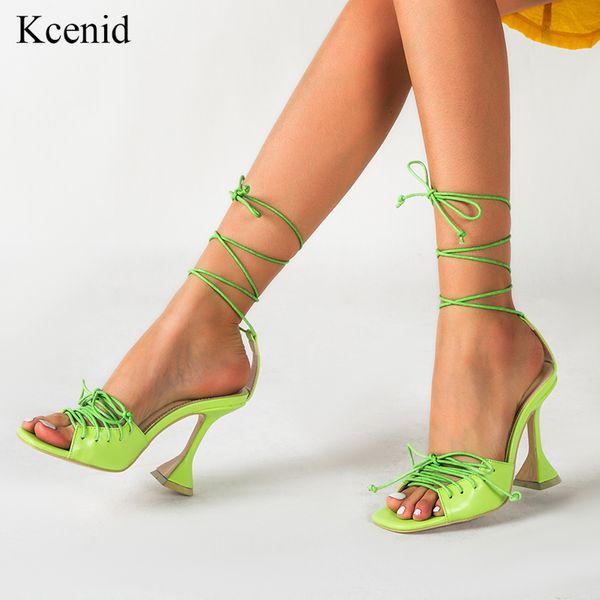 

kcenid cross-strap woman shoes sandals open toe square head strange high heels gladiator sandals women lace-up ladies shoes new, Black