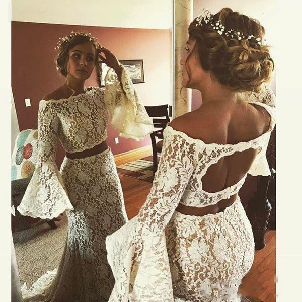 

south african lace 2 pieces prom dresses ivory trumpet long sleeves evening gowns backless mermaid sweep train cocktail party dress, Black