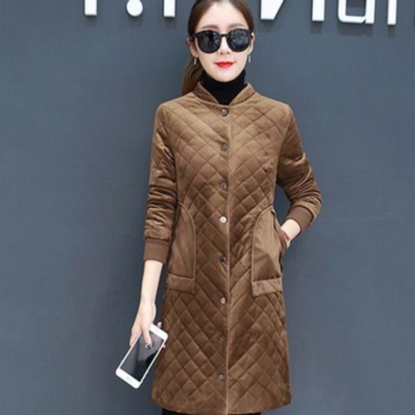 

2018 gold velvet parkas women cotton jacket autumn winter cotton-padded jackets female warm plus size slim long coats km021, Black