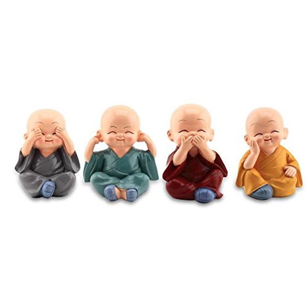 

4pcs four little cute kongfu monk car interior display decoration car seat ornament home lovely decor dolls