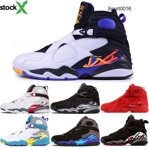

8 men basketball shoes 8s three peat countdown pack aqua white valentines day playoff mens trainers designer outdoor sneakers, Black