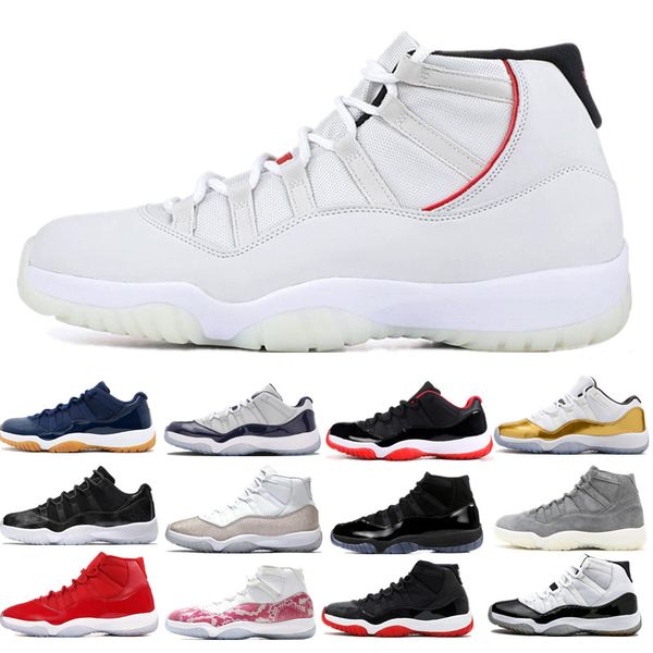

snake skin bred 11 11s basketball shoes metallic silver cap and gown space jam heiress black platinum tint men women sneakers us5.5-13, White;red