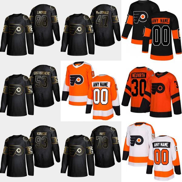 

2019 Golden Edition Philadelphia Flyers 93 Jakub Voracek 88 Eric Lindros 79 Carter Hart 53 Shayne Gostisbehere 47 Andrew MacDonald Jerseys