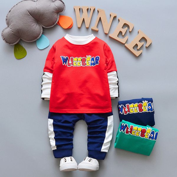 Infant Baby Clothes Boys Long Sleeve Letter Patchwork Tops+Pants Kids Outfit Set
