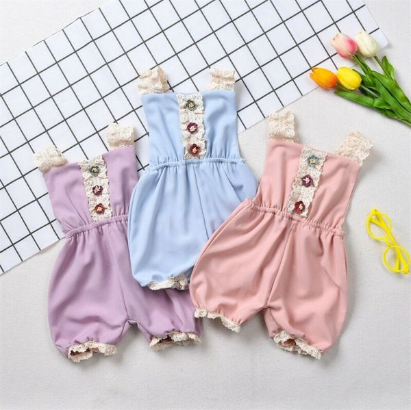 

Newborn Baby Girls Clothes Lace Flower Backless Romper Jumpsuit Bib Pants Outfit Baby Rompers