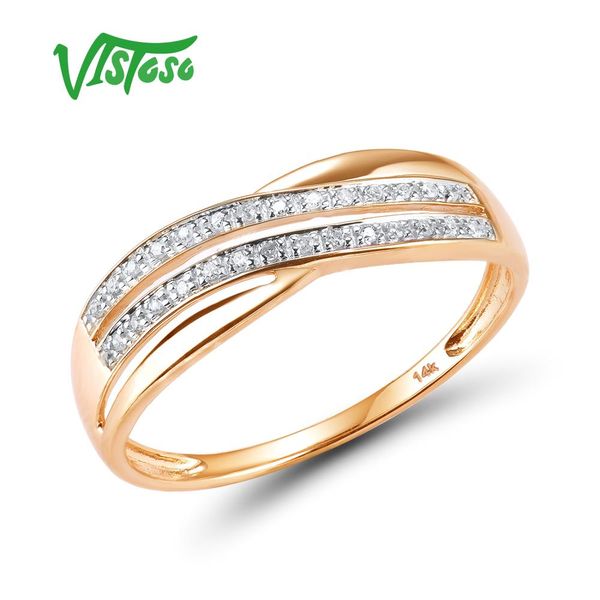 Genuine 14k 585 Rose Gold Chic Anéis para Lady Sparkling Diamante Engagement Anniversary Estilo Simples Eterno Jóias Belas