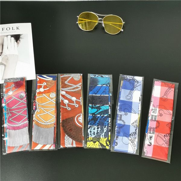 

new women scarves 90cm * 5cm geometry silk small headband square scarf, Blue;gray