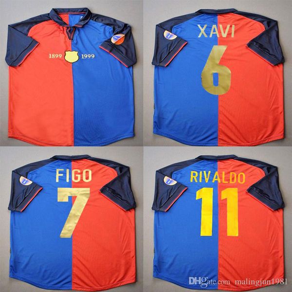 

99 00 Rivaldo Puyol Figo Xavi Vintage League 1999 Home Centenary Guardiola Kluivert Retro Soccer Jersey Maillot Football Shirt Camisetas