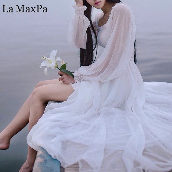 

girls fairy chiffon dress womens white dresses long lantern sleeve fantasy princess maxi elegant floor length dress, Black