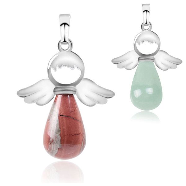 

natural stone jewelry necklace pendant selling water drop crystal silver angel female angel wing jewelry without chain stxl009