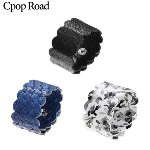 

cpop new weaving pu leather bracelet flower width punk bracelet and bangle fashion women accessories jewelry girl 2019, Golden;silver