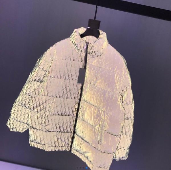 

19fw mens jacket down winter white duck down coat smooth reflective print stand collar zipper streets black
