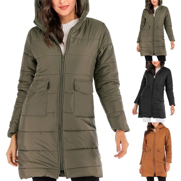 

warm down jackets female 2019 winter coat women's parka zipper pockets plus size thick cotton long coat jacket womens parka, Black