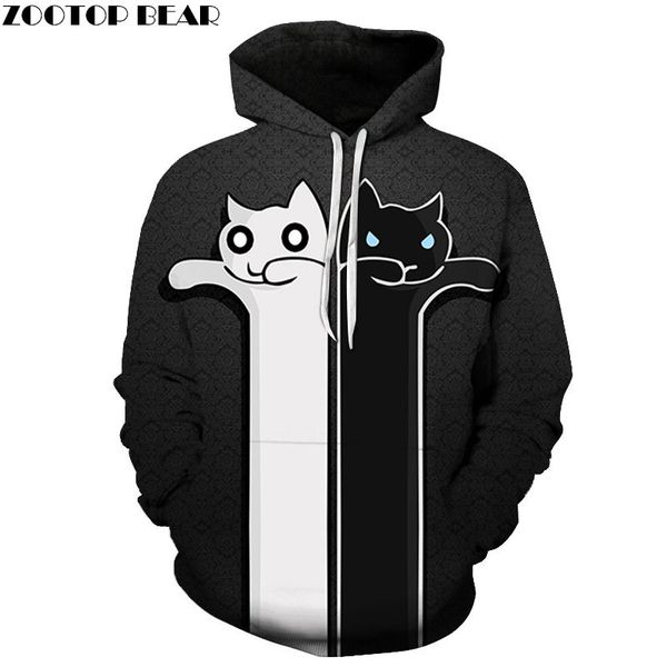 

black&white cat 3d print hoodie men women sweatshirt tracksuit casual pullover hoody streetwear spring coat dropship