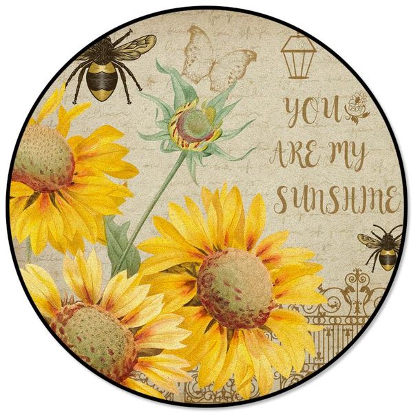 

sunflowers bees retro round carpets for living room bedroom chair area rug children room play tent kids floor mat
