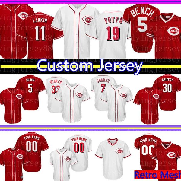 

Cincinnati Custom Reds Jersey 5 Johnny Bench 11 Barry Larkin 19 Joey Votto 66 Yasiel Puig 17 Chris Sabo 33 Jesse Winker 7 Suarez