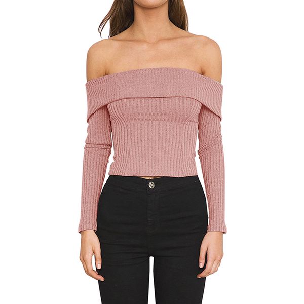 

women's sweater autumn winter loose plus size solid color word shoulder slim long sleeve women's new vcqy, White;black