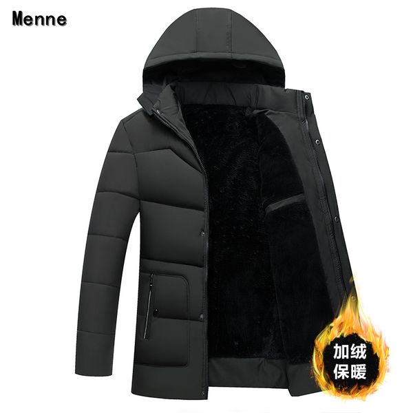

winter middle-aged men's cotton clothes keep warm, thickened medium and long cotton coats, wind-proof and cold-proof coats, Black