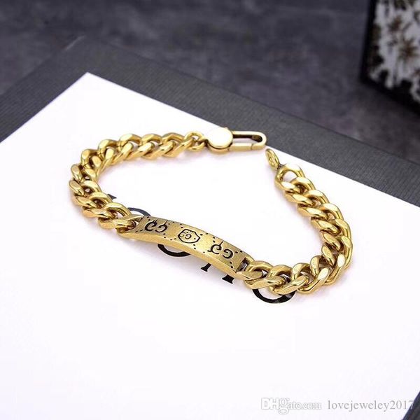 

luxury designer jewelry women bracelets gold thick chain bracelet with tag retro pouplar old fashion mens bracelets, Black