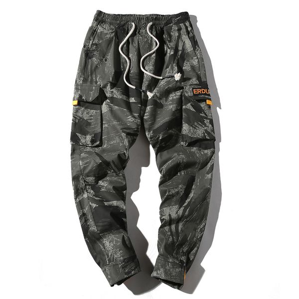 

мужчины осень камуфляж лоскутная боковой карман грузовой шаровары вскользь jogger streetwear хип-хоп 2019 streetwear брюки мужчины, Black
