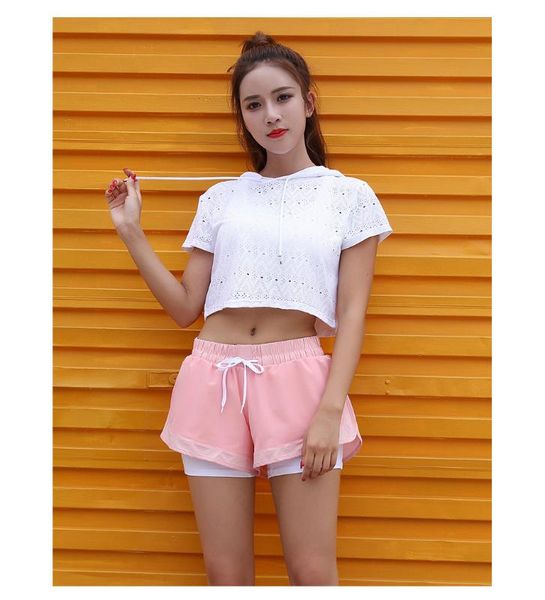 

fashion summer casual shorts stretch solid loose mesh drawstring yoga with pockets gym short quick dry running training, White;red