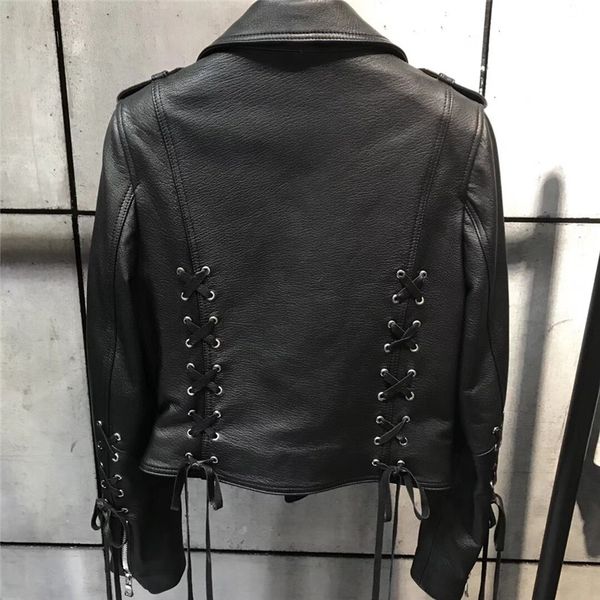 

women genuine leather jacket fashion lady real sheep leather jacket, Black