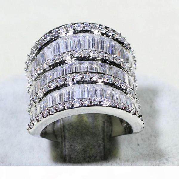 

wholesale professional luxury jewelry 925 sterling silver princess cut white z cz diamond women wedding wide band ring for lovers gift, Slivery;golden
