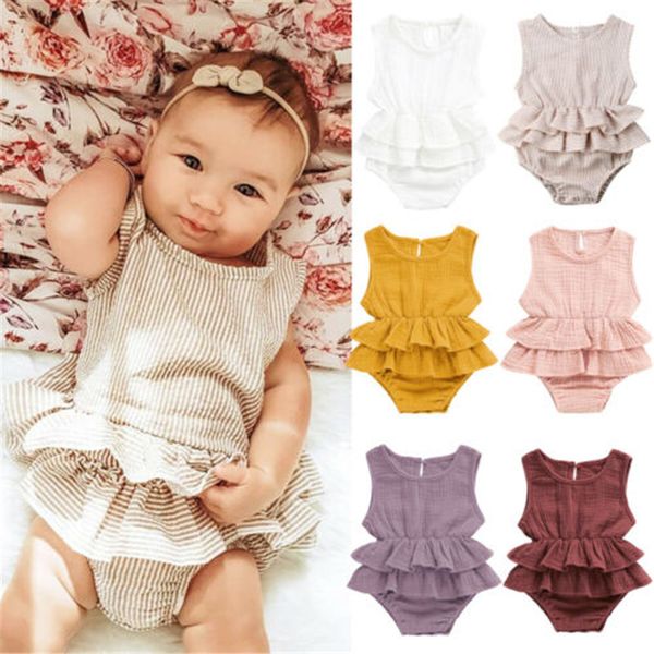 

newborn kid baby girl clothes sleeveless romper jumpsuit tutu skirt solid color summer cotton girls 1pc outfit 0-2y, Blue