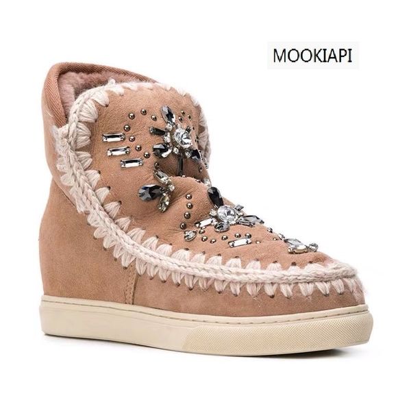 

china's latest high-quality brand women's snow boots, real sheepskin, 100% natural wool, fashionable women shoes, delivery, Black