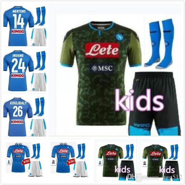 

2019 неаполь дети трикотажные изделия футбола дома napoli ребенок юнес allan koulibaly fabian insigne 19 20 away верди boy kit джерси футбол, Black;yellow