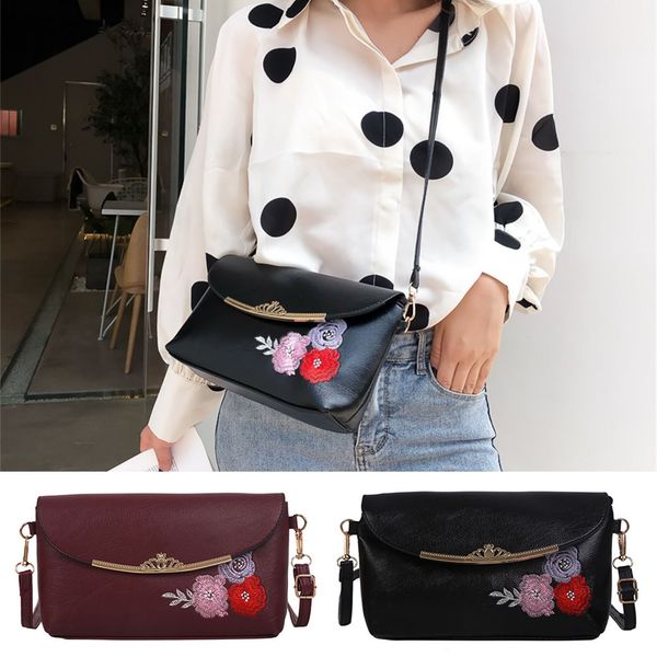 

leather embroidery women bags fashion small square crossbody bags for women ladies purse single shoulder messenger #20