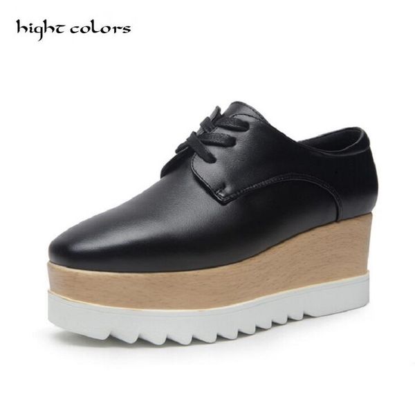 

hight colors brand spring/autumn split leather shoes women wedges 6.5 cm high platform female casual shoes pumps heel gb1033, Black