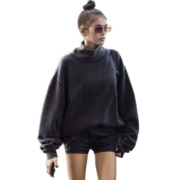 

new spring autumn soild color high-necked sweatshirt women loose long sleeve fashion pullover sweatshirts female, Black