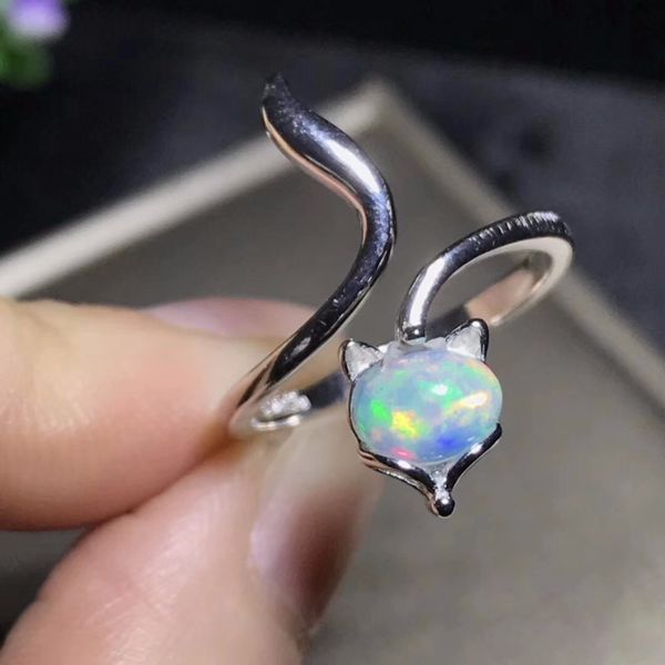 

natural opal woman rings change fire color mysterious 925 silver adjustable size, Golden;silver
