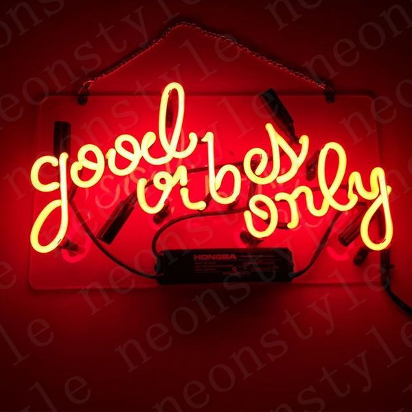

good vibes only gift neon signs light real glass tube beer bar pub shop decorate homeroom girlsroom party decor bulbs sign 14 in