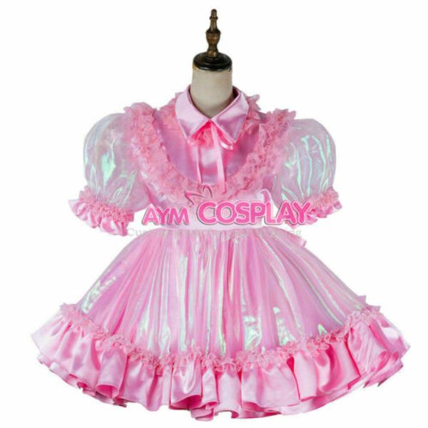 

lockable sissy boy satin-organza mini dress cross dressers tailor-made, Black;red