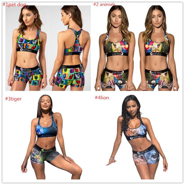 

2020 swimsuit womens bra bikini set shorts two pieces swimsuits animal print cartoon dog lion tiger beachwear swimwear c6304, Blue