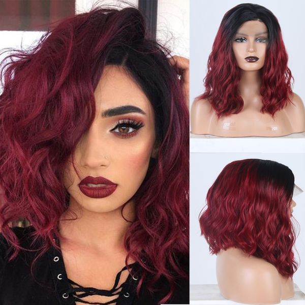 

rongduoyi red wigs heat resistant synthetic lace front wig ombre lace wigs for black women two tone wavy wig natural hairline