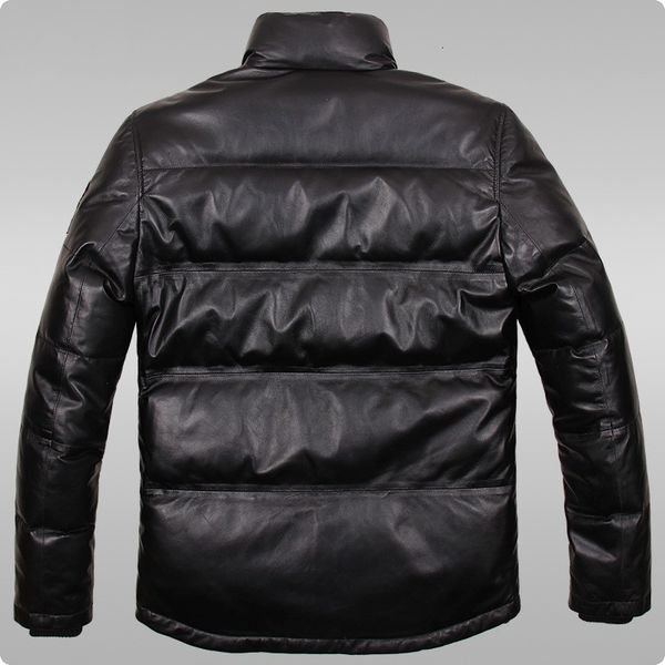 

2020 new arrival sheepskin genuine leather duck down jacket winter short male coat stand collar chaqueta de cuero, Black