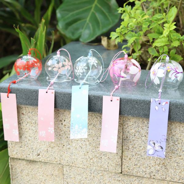 

creative japan style hibiscus decor pattern glass hanging wind chime blessing girls decoration crafts wind bells office pendant
