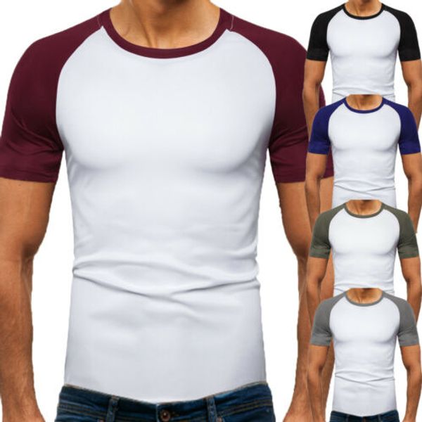 

Mens Short Sleeve T Shirt Summer Fashion O Neck Spliting Slim Fit Muscle Tee T Shirt Casual Summer Tops Patchwork Colour