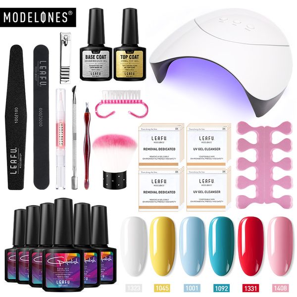 

modelones 20pcs/lot 36w nail art lamp nail tools set long lasting base coat smart sensor led lamp gel lacquer kits
