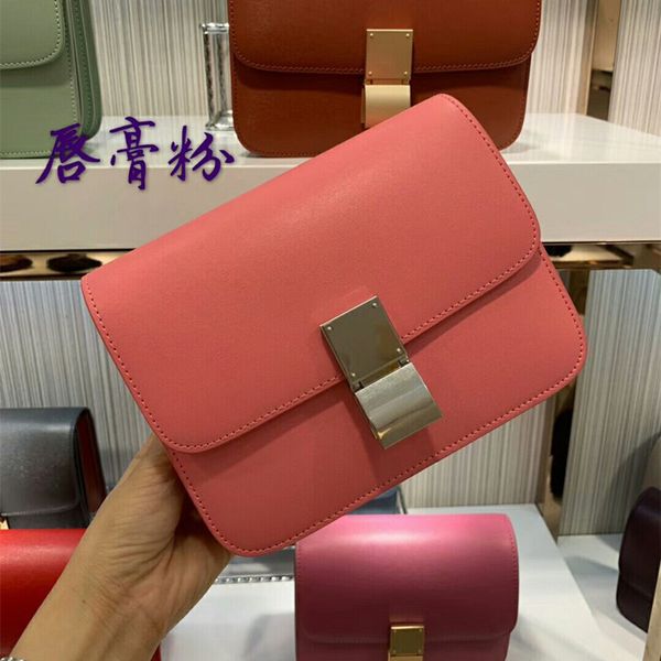 

2019 new color genuine leather woman package hand rub grain bean curd package classic fund box small square package single shoulder