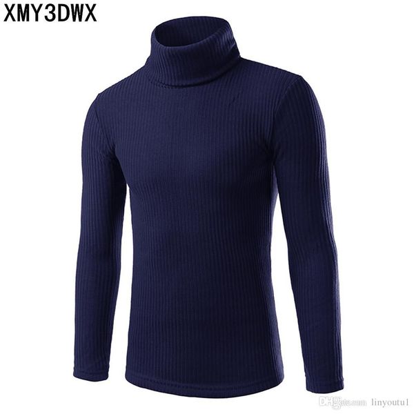 

новая мода 2018 зима мужские свитера пуловеры шеи мужской верхняя одежда перемычка трикотажные водолазка твердые slim fit свитера -xxl, White;black