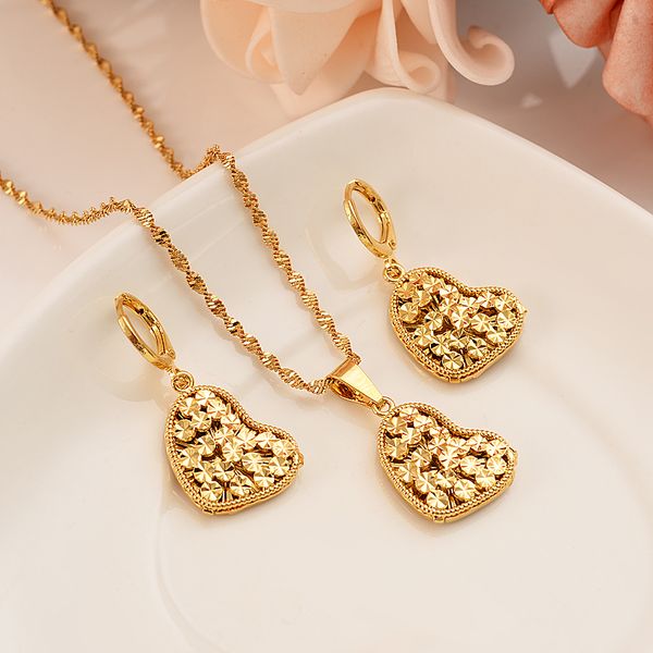 

gold necklace earring set women party gift dubai love heart crownjewelry sets bridal party gift diy charms girls kid jewelry, Slivery;golden