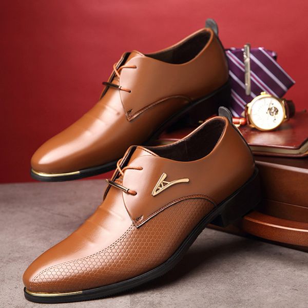 

men's shoes large size business formal wear casual leather shoes trend england men lace-up hair stylist groom man shoes, Black