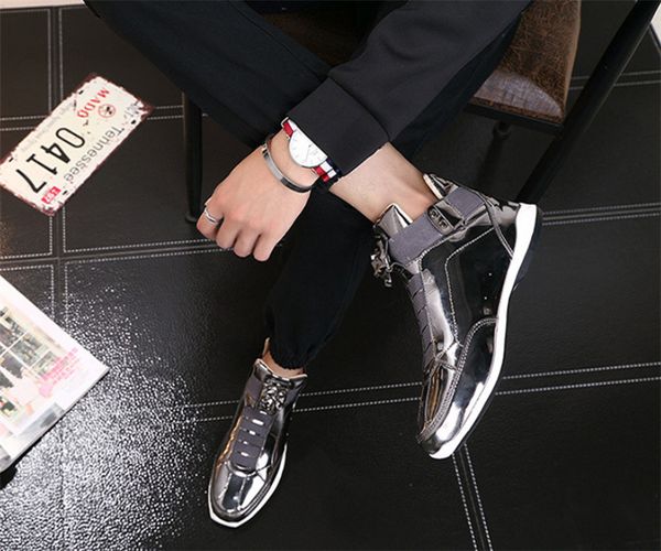 

2019 new korean trendy fashion designer s shoes silver gold black shiny bright mr. stylish red carpet preferred quality shoes