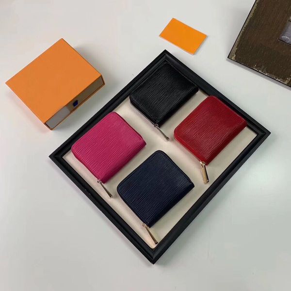 

wholesale new leather cowhide wavy men and women with the same paragraph zipper purse short card package m61206, Red;black