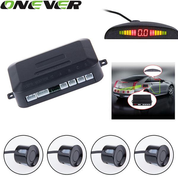 

onever car led parking sensor with 4 sensors 12v cars sensor de estacionamento reverse assistance backup radar monitor system